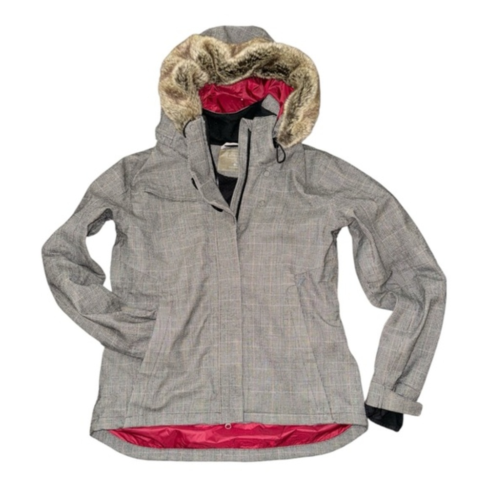 Athleta Gray Plaid Hooded Winter Jacket Size Large Scandi Chalet Parka